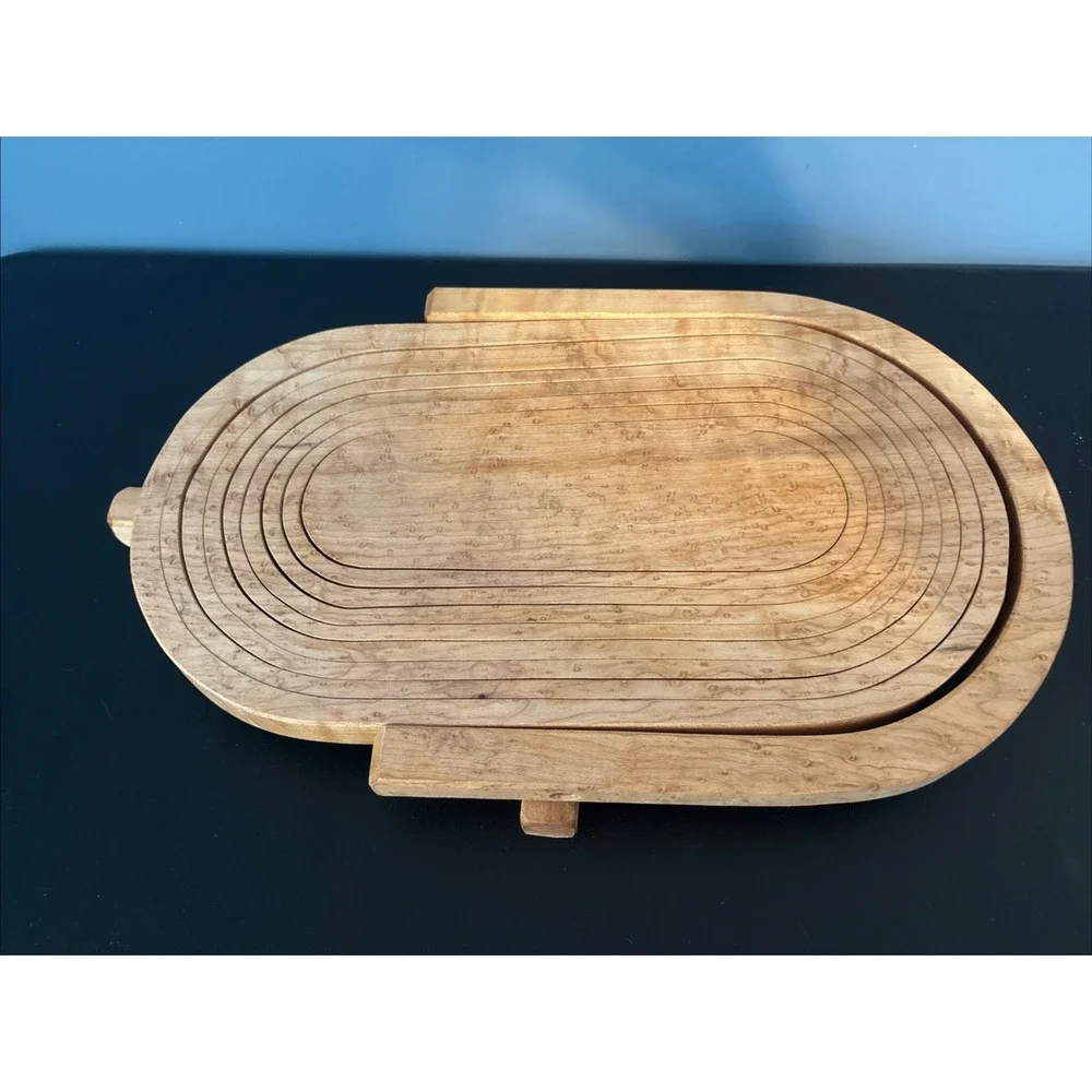 Collapsible Wooden Basket Oval Bowl Trivet Handcrafted 15